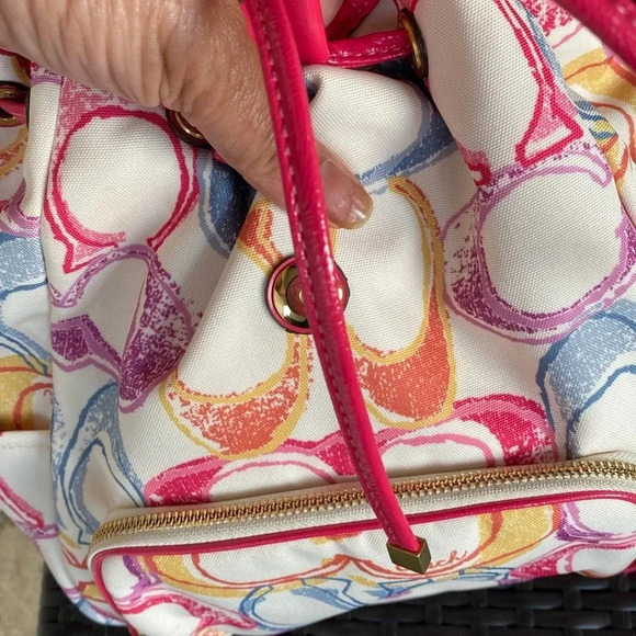 Coach Monogram Multicolor Canvas Leather Trim Scribble Poppy Backpack - Picture 7 of 15